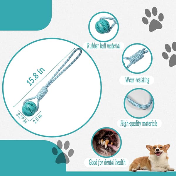 Interactive Puppy Toy with Rubber Ball for Small/Medium Dogs - Durable Chew Rope for Teeth Cleaning, Fetch, and Training (Blue) blue