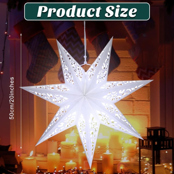 17.7 Inch Christmas Paper Star Shaped Lantern Large Hollow Out Star Shaped White 7 Pointed Star Paper Lights Shade White