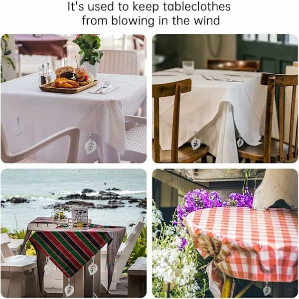 10-pack Tablecloth Weights with Clips Stainless Steel, Leaf Pattern, Tablecloth Clips with Clamps for Garden Picnic Party Kitchen Restaurant