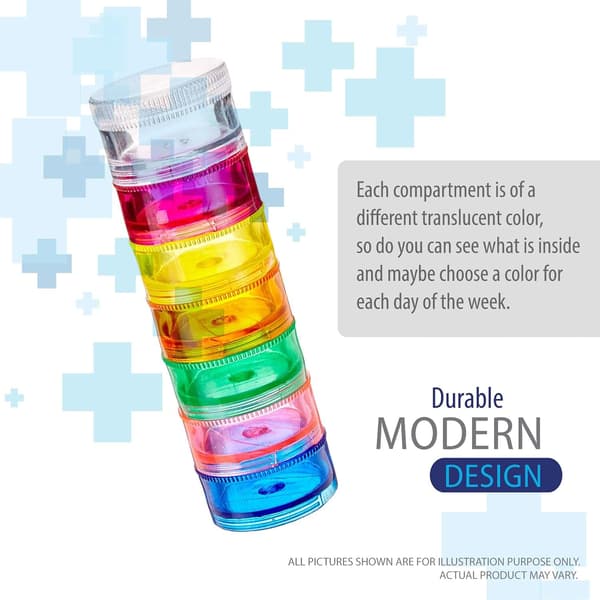 Stackable Pill Box (2-pack), 7-Day Weekly Pill Box Tower with Twist-Lock Compartments, BPA-Free, Travel Medicine Container and Vitamin Dispenser, Com