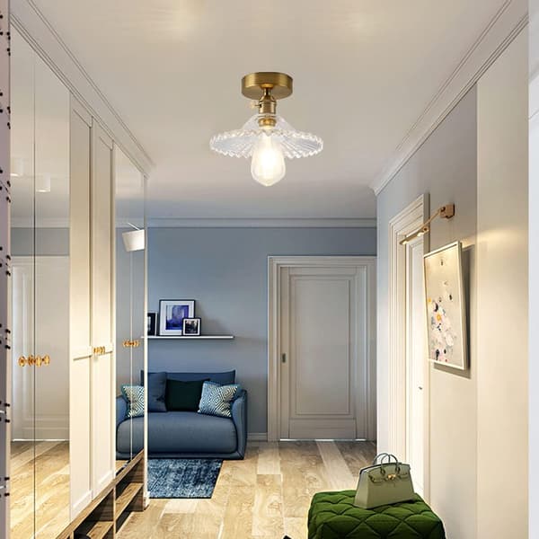 Ceiling lamp with glass lamp, close to the ceiling, modern design, clear