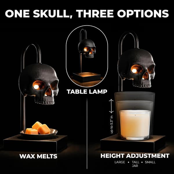 Kranieformet lysvarmer, med timer | Gotisk Halloween bordlampe, automatisk slukning, højdejusterbar, egnet til stearinlys/duftlys.