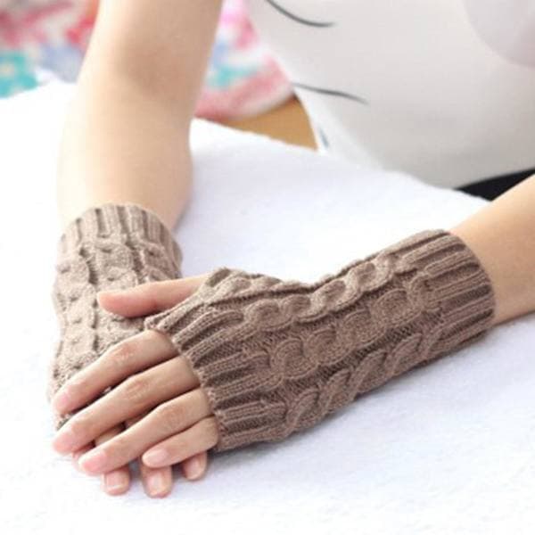 Unisex Winter Thick Warm Knitted Stretch Fingerless Half-Finger Flat Long Gloves Dark Grey