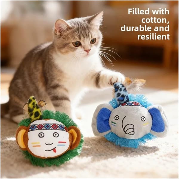 Elephant Plush Cat Toy with Catnip & Feather Tassel, Interactive Chew Toy for Kittens, Relieves Boredom & Play elephant elephant