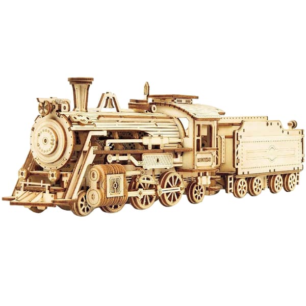 Wooden Mechanical Train Model Building Kit 3D Puzzle Educational Assembly Toy-FF-