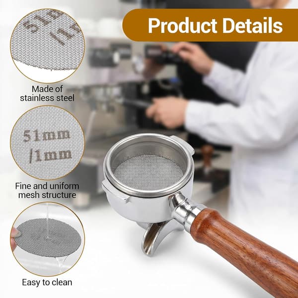 2-pack 51 mm espressopuck 1,7 mm 1,0 mm metall för 52-54 mm
