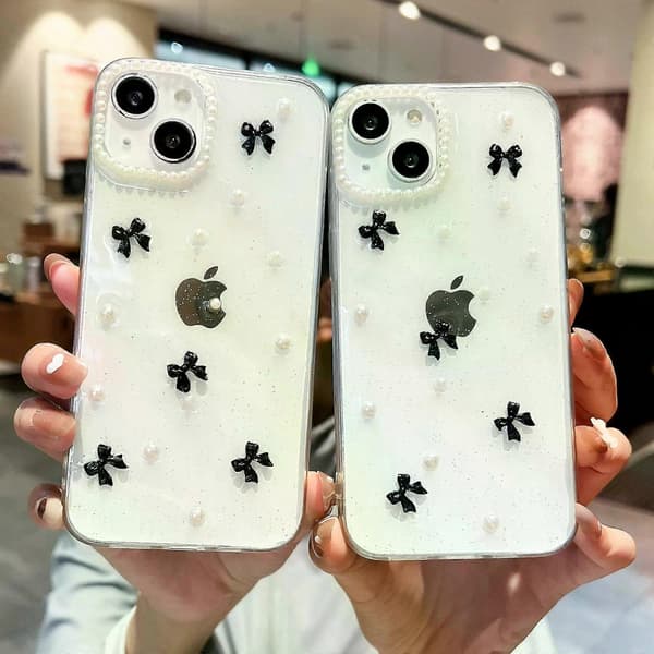 Etui til iPhone 11, Bling Glitter 3D Sløyfe Søt Glitrende Krystallklar Sløyfe Estetisk Design