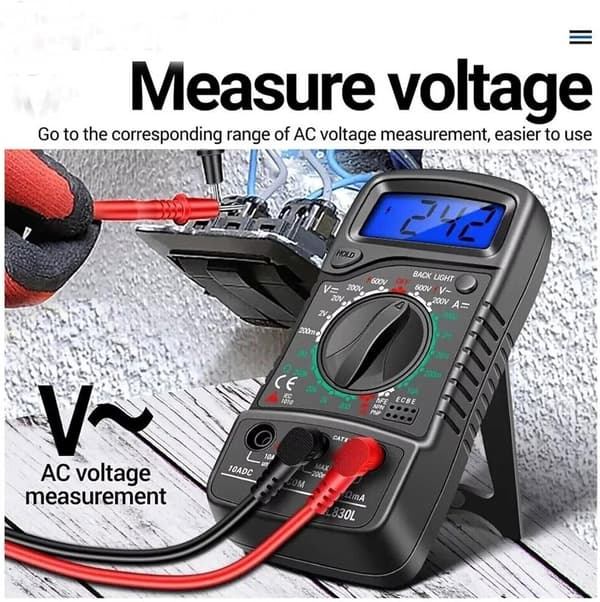 XL830L Håndholdt Digital Multimeter LCD Baggrundsbelysning AC DC Amperemeter Voltmeter Ohm 0-600V Spændingstester