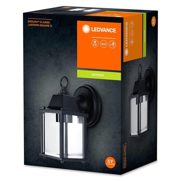 LED wall and ceiling light, outdoor luminaire, E27 socket, Classic Lantern SQ, Black [Energy class A++]