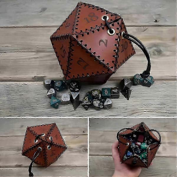 D20 terningpose i PU-skinn for Dungeons & Dragons - Bærbar snørepose