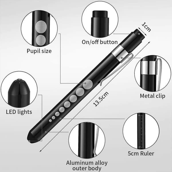 LED Penlight (3-pack), Reusable LED Penlight with Pupil Gauge and Pocket Clip