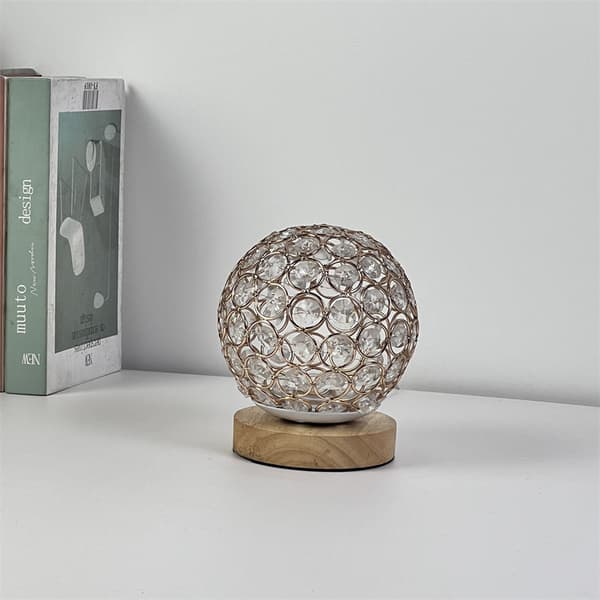 Rechargeable Cordless Table Lamp, Crystal Ball Wood-Based Battery Operated Touch Control (Stepless Brightness Dimmable), Portable Decorative Desk Lamp