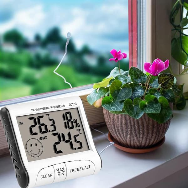 Termometer med utendørssensor, tid, innendørs- og utendørstermometer, innendørshygrometer