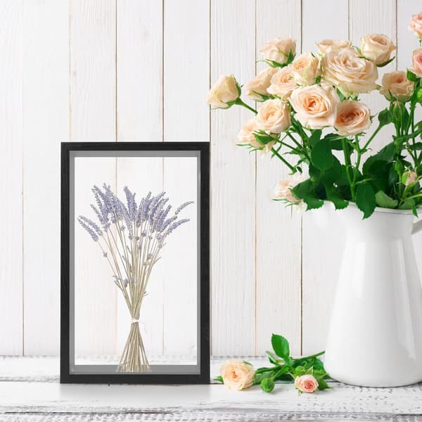 Træblomsterudstillingsramme Fotoramme 3D Hul Skyggeboks Sort Elegant