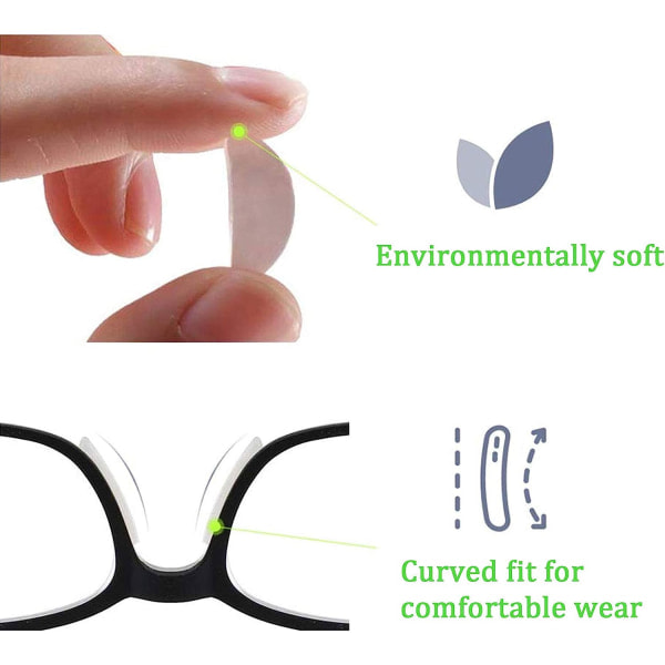 20 par glasögon näskuddar, halkfria silikon mjuka näskuddar, självhäftande näskuddar (transparent, 1,5 mm)