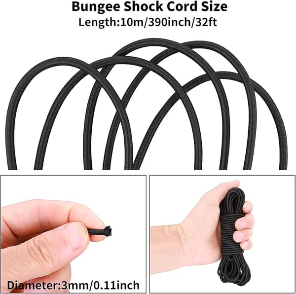 Elastisk tråd, 3mm x 5m, svart strikk, elastisk nylonline for DIY smykkelaging, klessnor, camping, husker, hengere