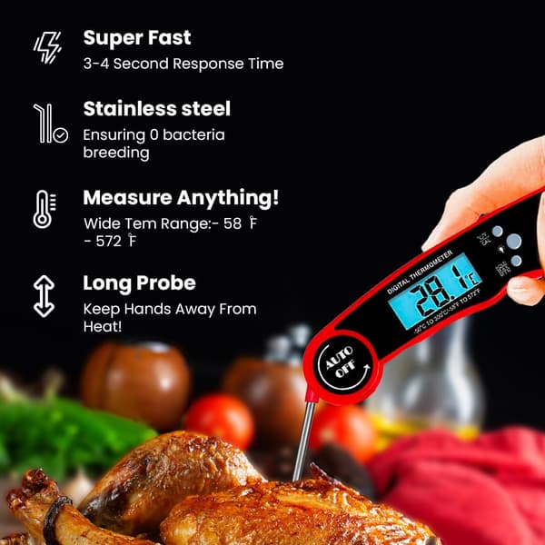 Kitchen Thermometer Red Oven Thermometer Temperature Range -50 °C to 300 °C Digital Cooking Meat Probe