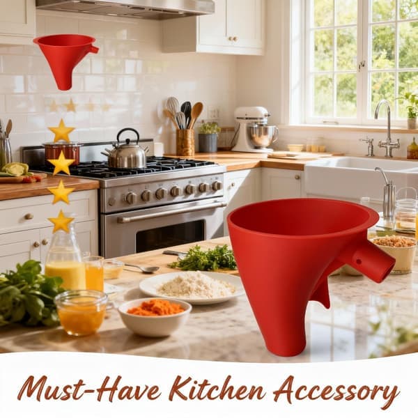 Flour Funnel for Kitchen Aid Mixer, Flour Funnel - Kitchen Machine Accessory, Easy Pouring Without Mess, Anti-Splash Accessory, Dishwasher Safe (Red)(Ho)