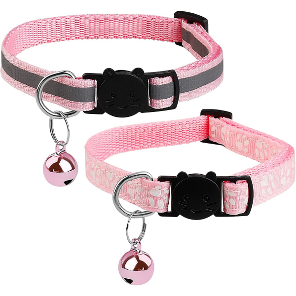 Reflective Kitten Collar, 2 Pcs Anti Strangulation Cat Collar With Bell And Safety Buckle Adjustable Kitten Collars