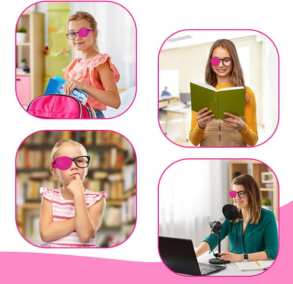 6 Stykker Øjenklapper til Briller, Genanvendelige Øjenklapper til Afdækning (pink)