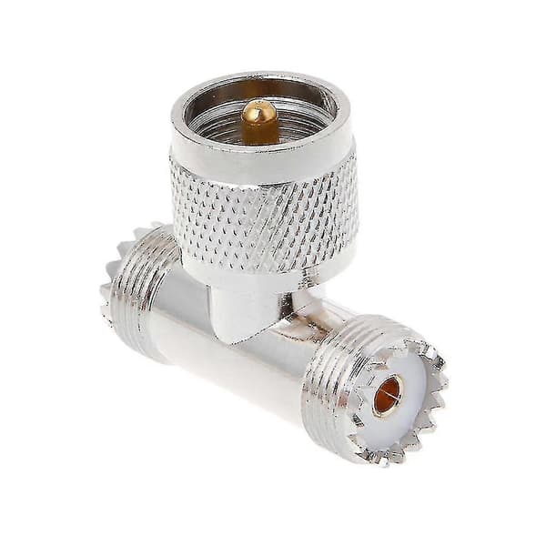T-formet UHF Han Pl259 Til 2 UHF Hun So239 Trippel RF-stik 3-vejs Koaksialadapter