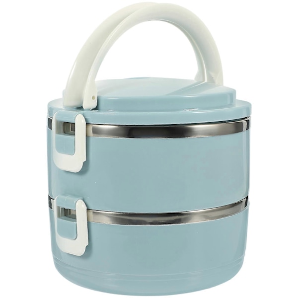 Dubbellagers Bento Box Rostfri Matlåda Stapelbar Matlåda Praktisk Matbehållare Blå Blue 15X14CM