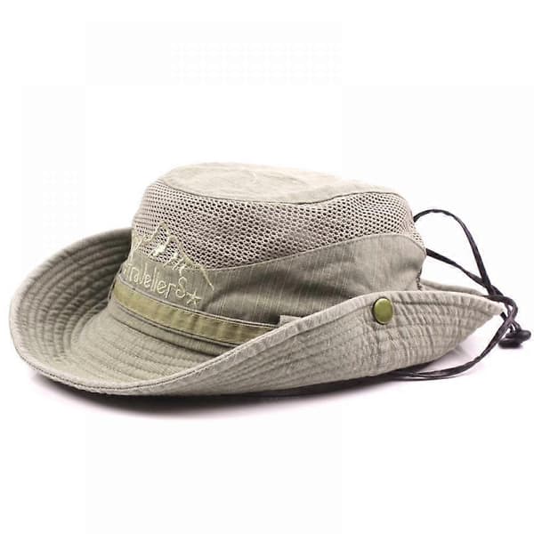 Bomuldssolhat, sommerhat til mænd, UV-beskyttelse, vandrehat, fiskehat, trekking, foldbar safarhat med hagestrop, udendørs bush hat, vandrehat