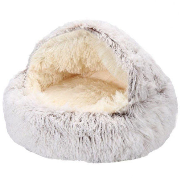 Afslappende grå donut-seng til små hunde og katte mod angst, 50 cm