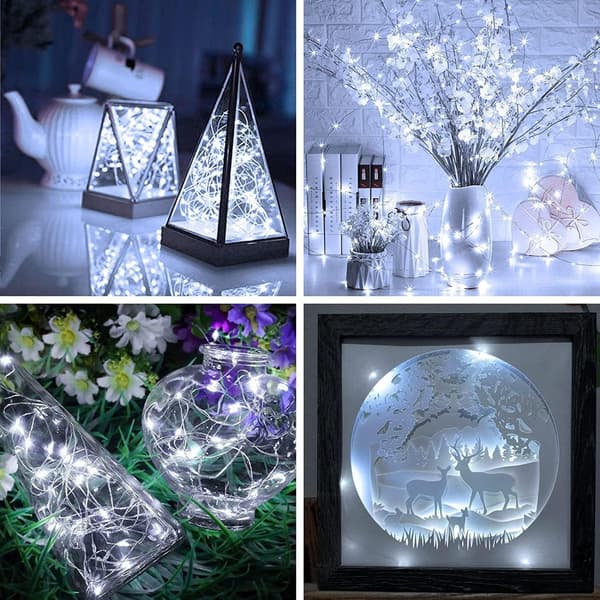 6-pack Battery Operated String Lights 2.1m 20 LED Mini String Lights Flashing Lights Silver Wire Firefly Starry Lights for Mason Jars Wedding Party