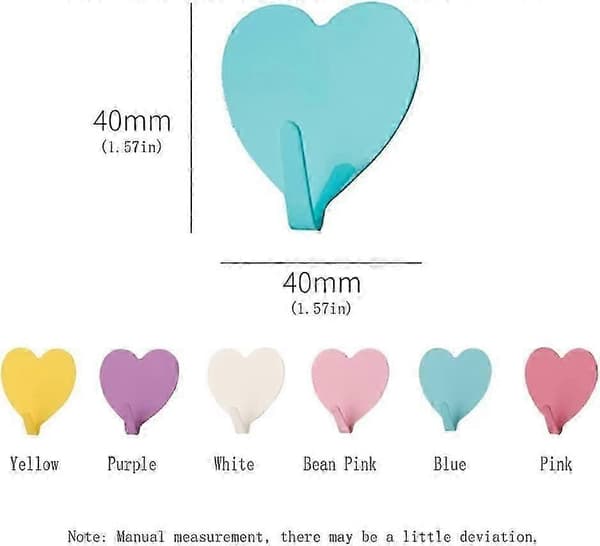 (Pink) 20-pack heart-shaped decorative wall hooks, strong self-adhesive stainless steel wall hook for home, kitchen, bathroom