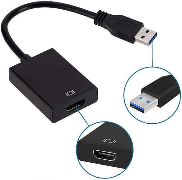 USB til HDMI-adapter - USB 3.0/2.0 til HDMI 1080P videografikkkabelkonverterer for PC bærbar projektor