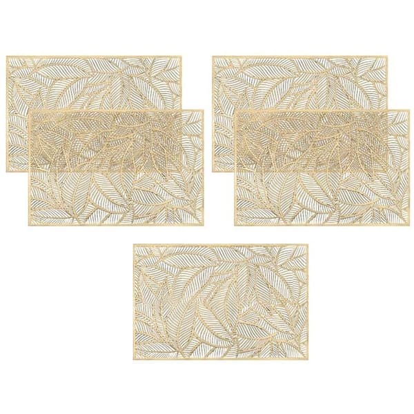 Hollow Placemats, Rectangular Hollow Decorative Placemats for Dining Table, Wedding Party, Restaurant, Gold