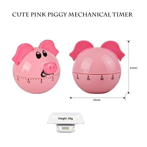 Mechanical Kitchen Timer Pink Pig Cartoon Cute Shape Time Counter Countdown Alarm Clock Without Battery, Suitable for Baking and Cooking, Learning