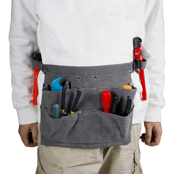 ool-esiliina, jossa syvät taskut käsityökaluille, iso koko, upeat sähköasentaja-esiliina, teippi ja neljä vahvistettua taskua
