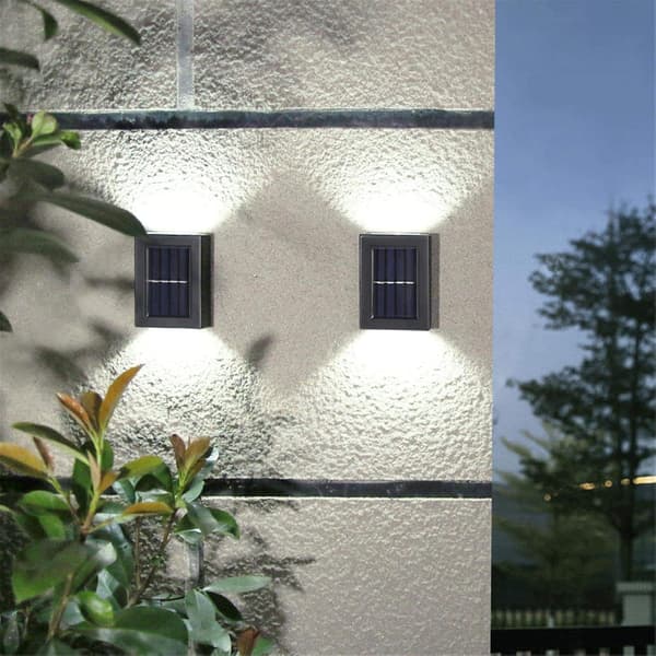 Sett med 2 utendørs solcelle vegglamper kaldhvit Cool White