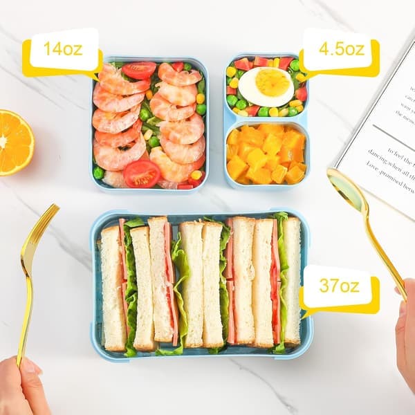 Bento Lunch Box 3 Compartments Leak-Proof BPA-Free Microwave Safe Purple School Work [Ho]
