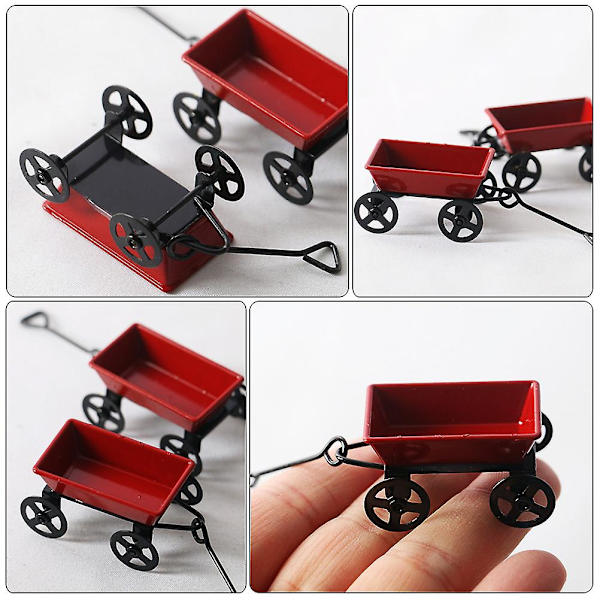 Mini Trækvogn Jernvogn Ornament Mini Hus Have Layout Ornament Miniature Vogn Rød Red