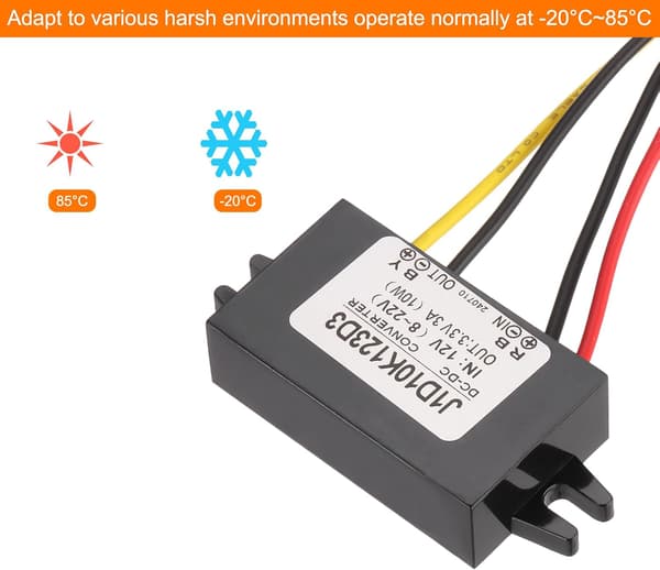DC 12V til 3.3V strømomformer 3A 10W nedtrappingsspenningsreduserer IP67 vanntett transformatorforsyningsmoduladapter for bil lastebil solsystem - rød