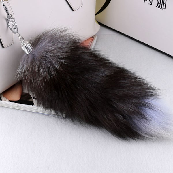 black Fox Tail Fur Keychain Cosplay Toy Party Costume Furry Tails Handbag Accessory Key Chain Ring Hook