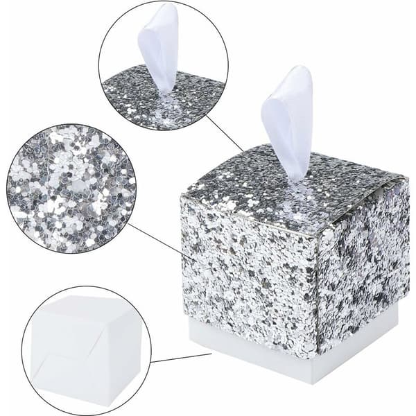 Glitter Paper Candy Box, Glitter Wedding Party Box, Creative Party Paper Gift Box - Silver 25pcs-