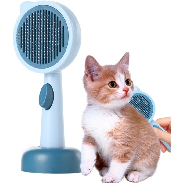 Cat Comb - Kattebørste for kjæledyrslipp og -stell, kjæledyrbørsteverktøy med renseknapp for katter, hunder, kort og langt hår, fjerner underull