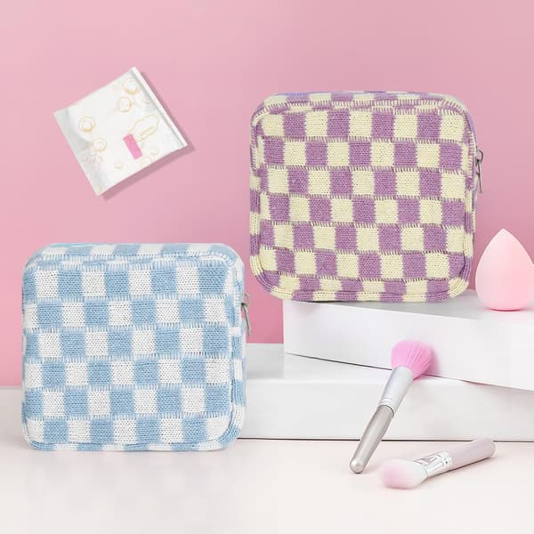 Sanitetsbindoppbevaringspose, Menstruasjonsbindglidelås Rutete Bærbar Periodeveske Trusinnlegg, Tampongoppbevaringspose - Blå