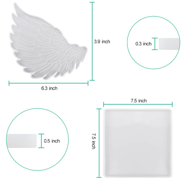 Stor firkantet silikonform og engelvinger formsett DIY harpiksunderlag, minnesmerke lysestake, fotoramme