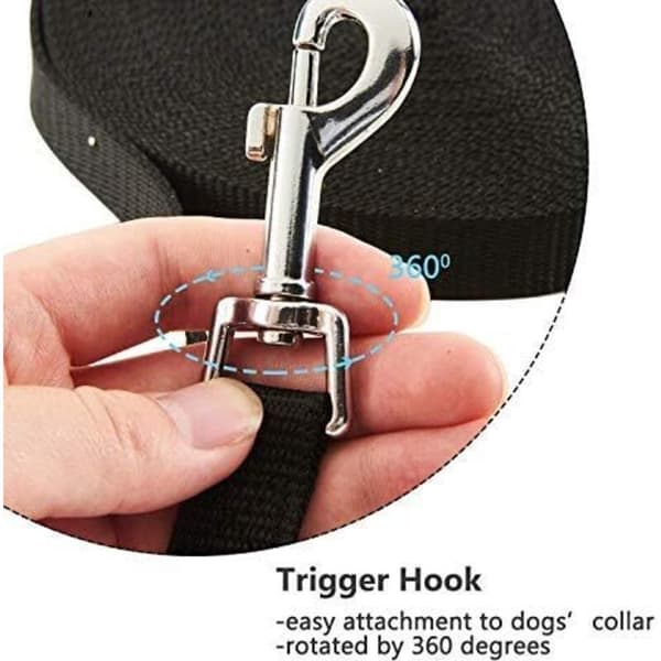 Dog Leash - 10m - Black, Dog Training Leash with Handle, Long Nylon Strap, Hands-Free for Small to Large Dogs