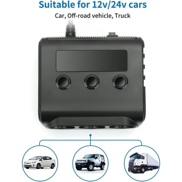 3-Portars Billader Multi-Uttak Sigarettenner 24V/12V USB Billader Multi-Adapter Splitter 4 USB-Porter