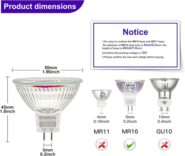 MR16 Halogen Bulbs, 12V 20W MR16 Halogen Bulbs, GU5.3 20W 2-Pin Dimmable Ceiling Spotlights, 2700K Warm White, 6-Pack