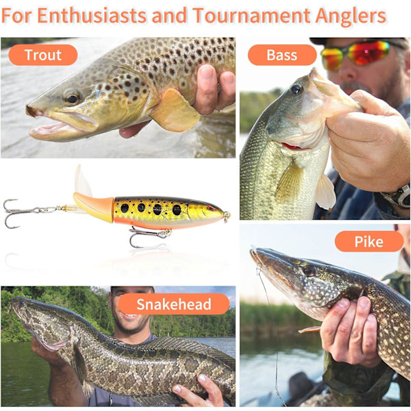 5-pack Fiskebete Set, Ploppande Propeller Svans, Större Stänk, 3D-Ögon Livslik Kroppsmönster, Hård Utrustning för Bass Gädda