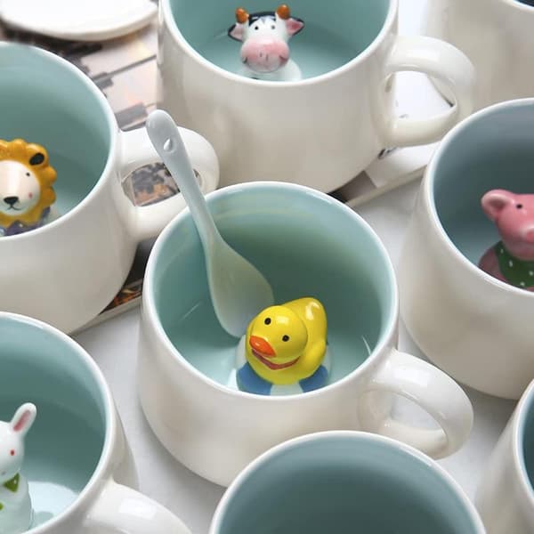 3D Lille Gul And Inde I Kaffekrus 400ml Sjov Håndlavet