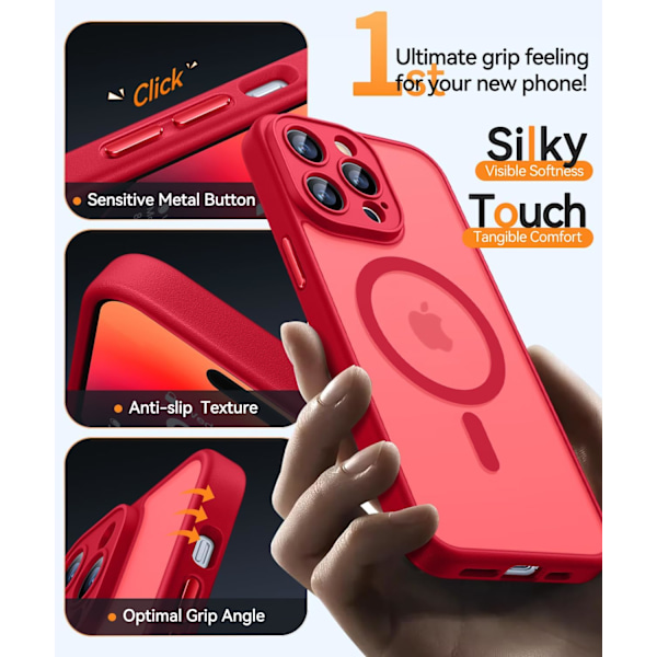 Magnetiskt skal för iPhone 16 Pro Max med fullständigt kameraskydd [MagSafe-kompatibelt] [Transparent matt] Skyddande mobilskal, Lila Röd Red iPhone 14 Pro Max