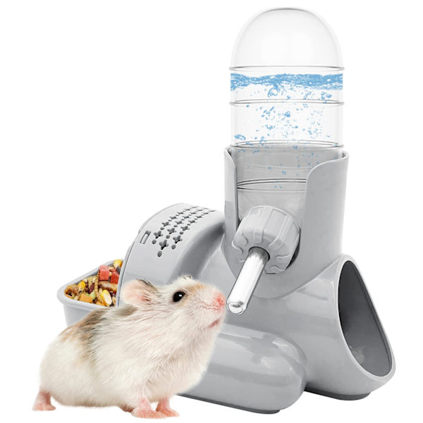 3-i-1 Hamstervattenflaska utan dropp, automatisk vattenflaska för små djur med matbehållare och gömställe